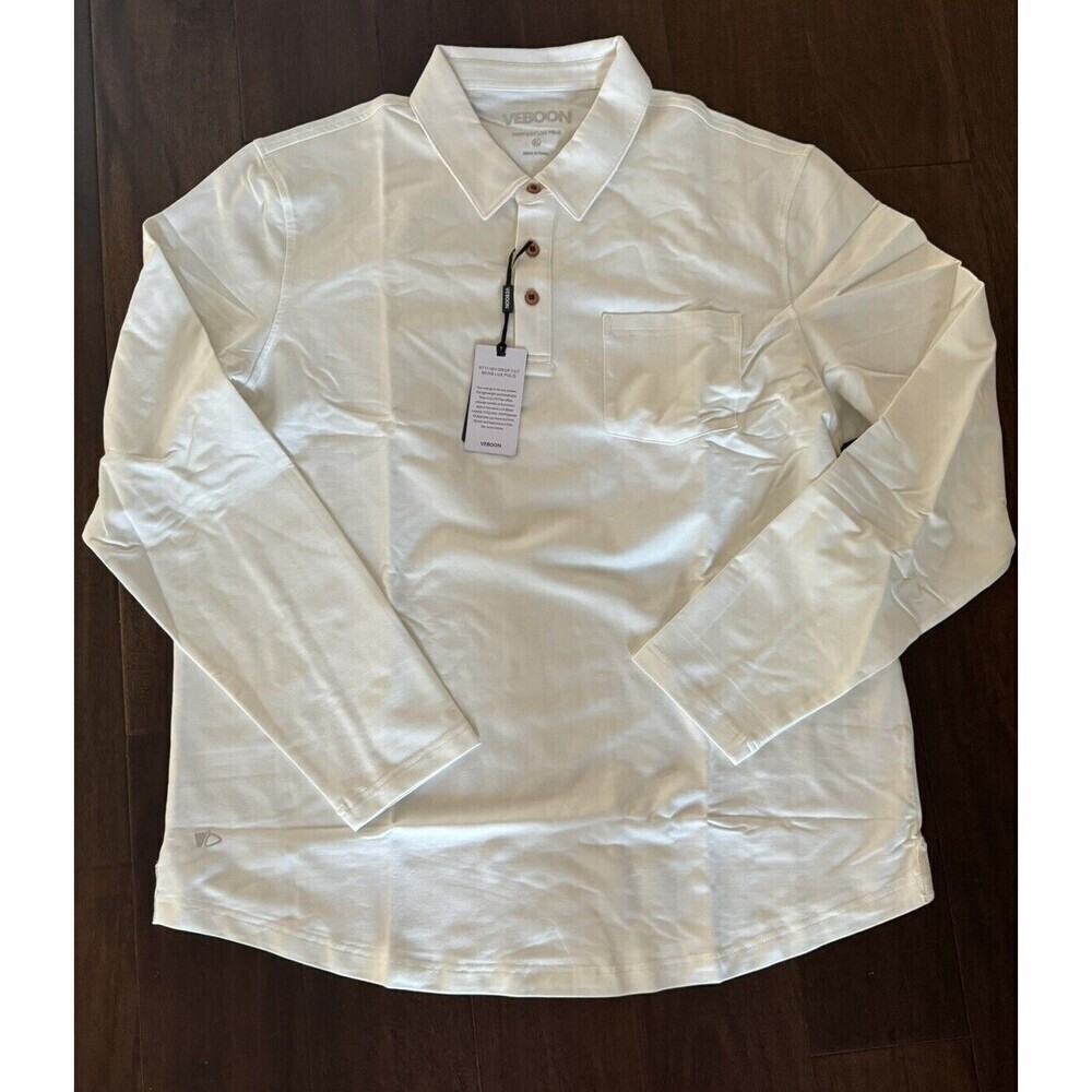 Mens Long Sleeve Polo Shirts Pocket Casual Solid Cotton Blend Drop Cut